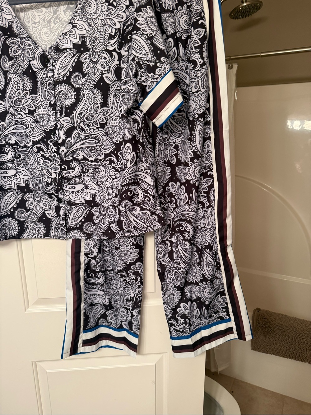 Black & White Paisley Wide-Leg Jumpsuit Pants